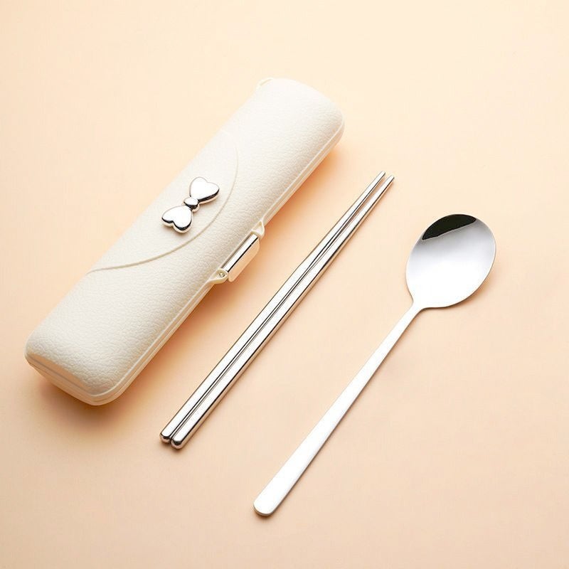 Outdoor Convenient Tableware 304 Stainless Steel Korean Style Spoon Fork Chopsticks Three-Piece Set Student Travel Gift Tableware Suit - Image 1