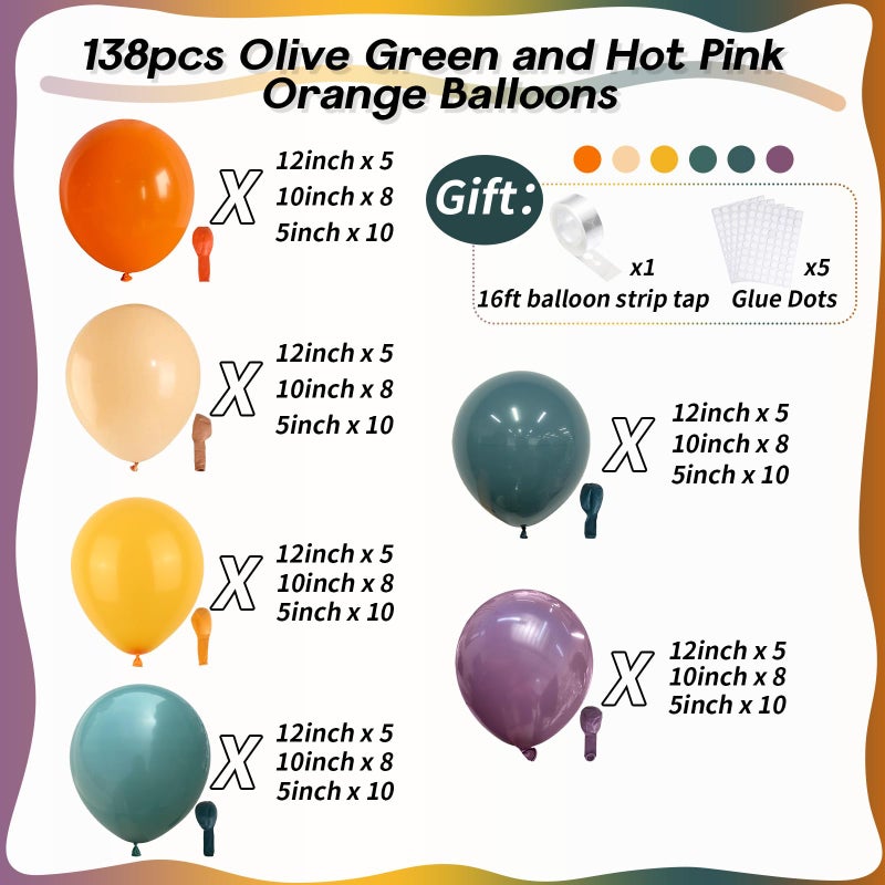 Paeyeq 124PCS Rainbow Balloon Arch Kit, Assorted Colorful Balloon Garland with Dusty Slate Blue Retro Orange Balloons, Mustard Yellow Beige Balloons for Baby Shower Boho Groovy Birthday Party Decorations - Image 2