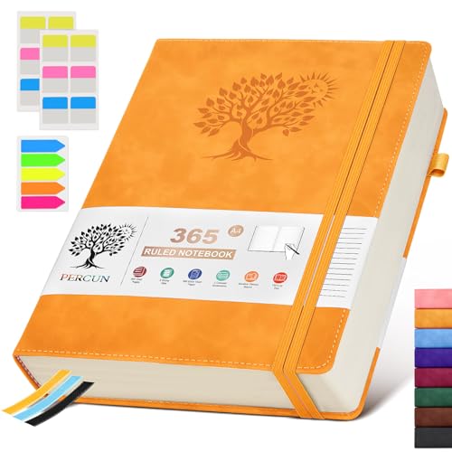PERCUN A4 Lined Journal Notebook，365 Page Large Leather Journals for Writing Women Men，Hardcover Notebook with 100Gsm Thick Pages for Travel，Work，School，College Ruled, Daily Diary (8.5" x 11.4") - Image 1