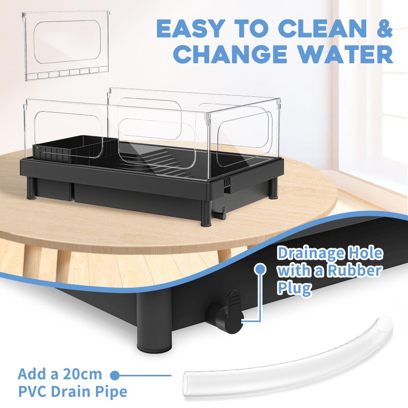 MoonOrange Small Turtle Tank, Aquarium, Acrylic Terrarium with Basking Platform, Bottom Drainage, Multi-Function Areas for Turtles, Crabs, Crayfish, Reptiles.(Black+Filter) - Image 3
