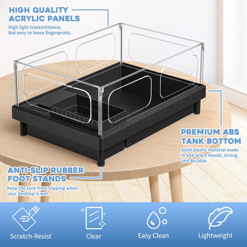 MoonOrange Small Turtle Tank, Aquarium, Acrylic Terrarium with Basking Platform, Bottom Drainage, Multi-Function Areas for Turtles, Crabs, Crayfish, Reptiles.(Black+Filter) - Image 2