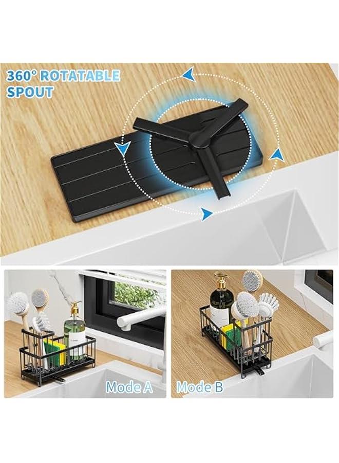 Generic Black Sponge Holder for Kitchen Sink, Sink Caddy Organizer with High Brush Holder, Kitchen Countertop Organizers and Storage Essentials, Rustproof 304 Stainless Steel, Soap Dispenser Organize - Image 2