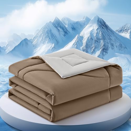 FineMay Cooling Comforter Queen Size, Double-Sided Cooling Blanket for Hot Sleepers & Night Sweats, Arc-Chill Q-Max > 0.4 Breathable Ice Blanket, Lightweight Cold Comforter (80''x90'', Brown) - Image 1