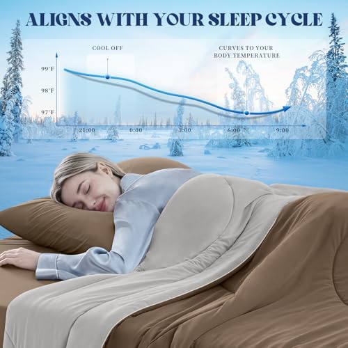 FineMay Cooling Comforter Queen Size, Double-Sided Cooling Blanket for Hot Sleepers & Night Sweats, Arc-Chill Q-Max > 0.4 Breathable Ice Blanket, Lightweight Cold Comforter (80''x90'', Brown) - Image 2
