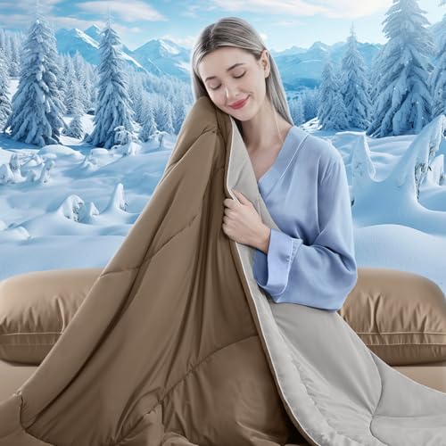 FineMay Cooling Comforter Queen Size, Double-Sided Cooling Blanket for Hot Sleepers & Night Sweats, Arc-Chill Q-Max > 0.4 Breathable Ice Blanket, Lightweight Cold Comforter (80''x90'', Brown) - Image 4
