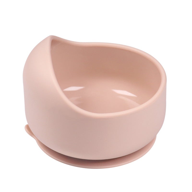 New feeding three-piece set baby silicone suction cup food supplement snail bowl wooden handle spoon Fork easy cleaning tableware suitSilicone bowl-beige Silicone bowl-beige