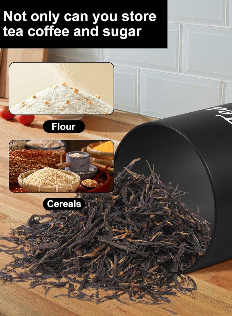 PHISMA 3pcs Coffee Storage Can Tea Snacks Coffee Bean Storage Can Bamboo Lid Iron Art Display round Can(Black) - Image 4