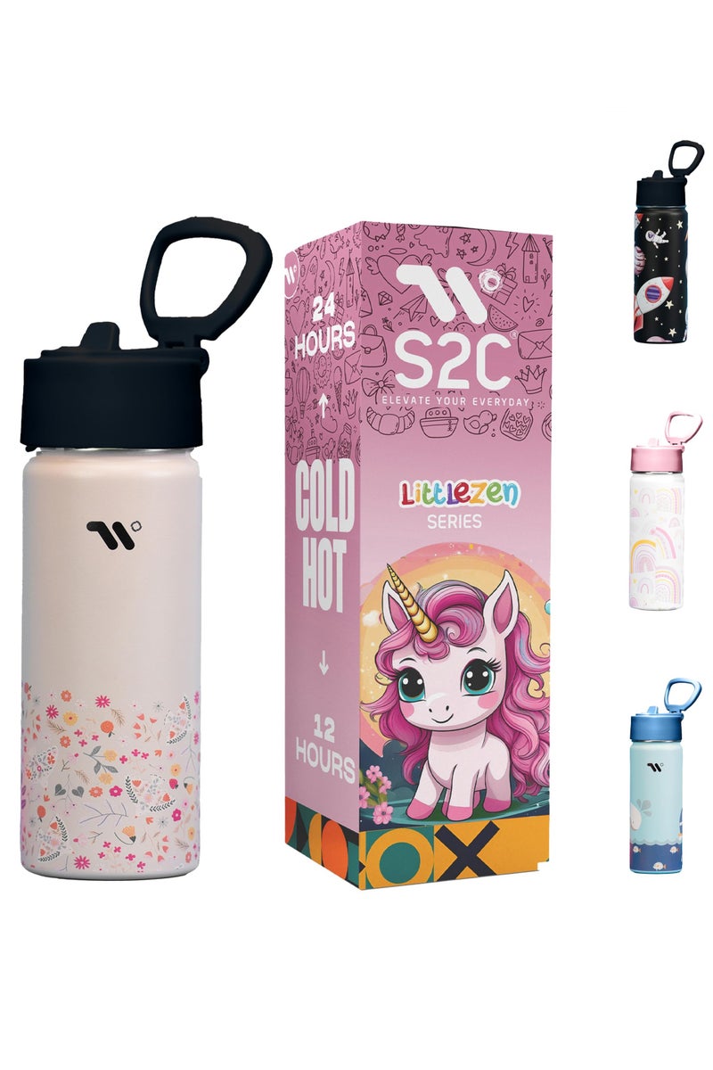 اي 2 سي زجاجة مياه للأطفال من S2C للمدرسة مع غطاء من القش، زجاجة مياه للأطفال سعة 550 مل، زجاجة مياه من الفولاذ المقاوم للصدأ للأطفال، زجاجة مياه معزولة بجدار مزدوج، زجاجة مياه للأطفال، زجاجة مياه من الفولاذ - Image 1