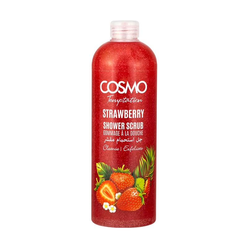COSMO Temptation Strawberry Shower Scrub 1000ml, Moisturizing Body Wash, Cleanse and Exfoliate, All Skin Type, Face & Body Scrubs, Shower Gel For Men & Women - Image 1