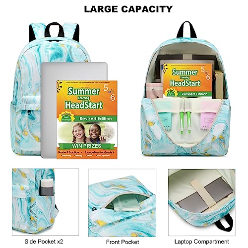 Dezcrab Marble Turquoise Kids Backpack for Girls Teens School Bags Bookbags Set with Lunch Bag Pencil Case Teal - Image 3