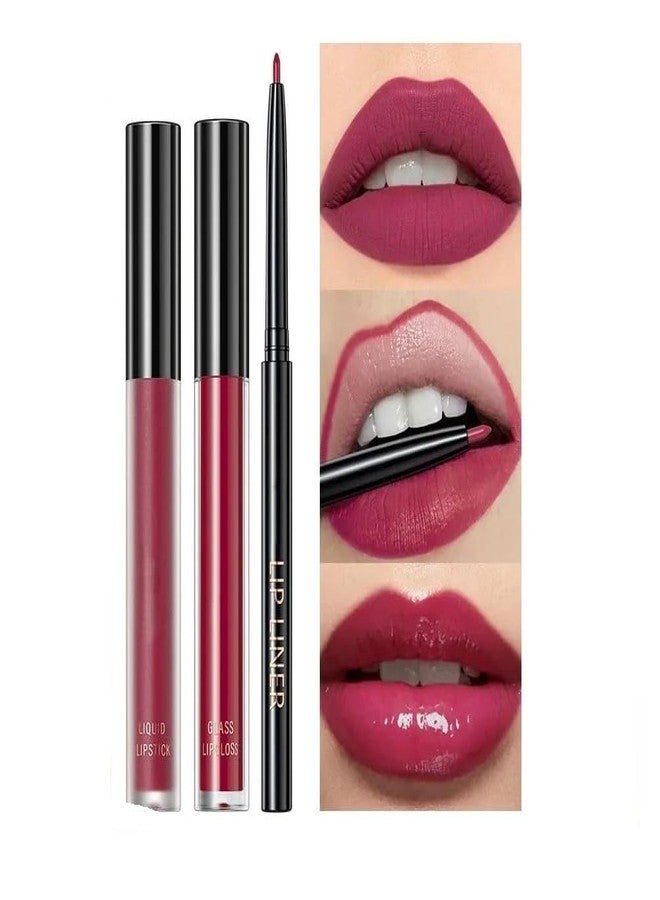 RedOak 3 In 1 Lip Gloss Set With Matte Lipstick,Moisturizing Lip Gloss And 2mm Lip Liner - Berry Smoothie - Image 4