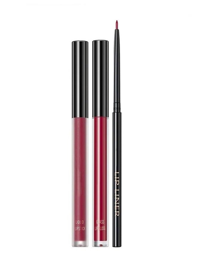 RedOak 3 In 1 Lip Gloss Set With Matte Lipstick,Moisturizing Lip Gloss And 2mm Lip Liner - Berry Smoothie - Image 1