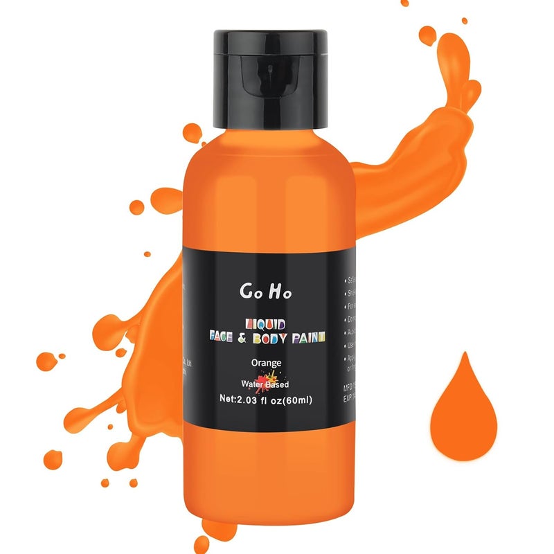 Go Ho Go Ho Orange Face Body Paint(2.1 oz),Orange Makeup Water Based Face Paint and Body Paint for Airbrush Makeup,Special FX and Halloween Orange Cosplay Makeup
