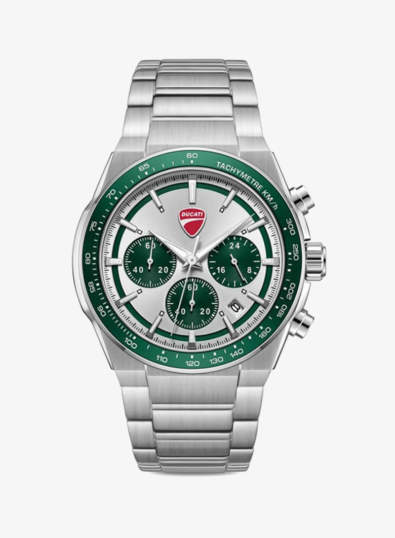 دوكاتي Nitro Silver-Green Dial, Stainless Steel Bracelet, Chronograph Watch for Men, 43mm