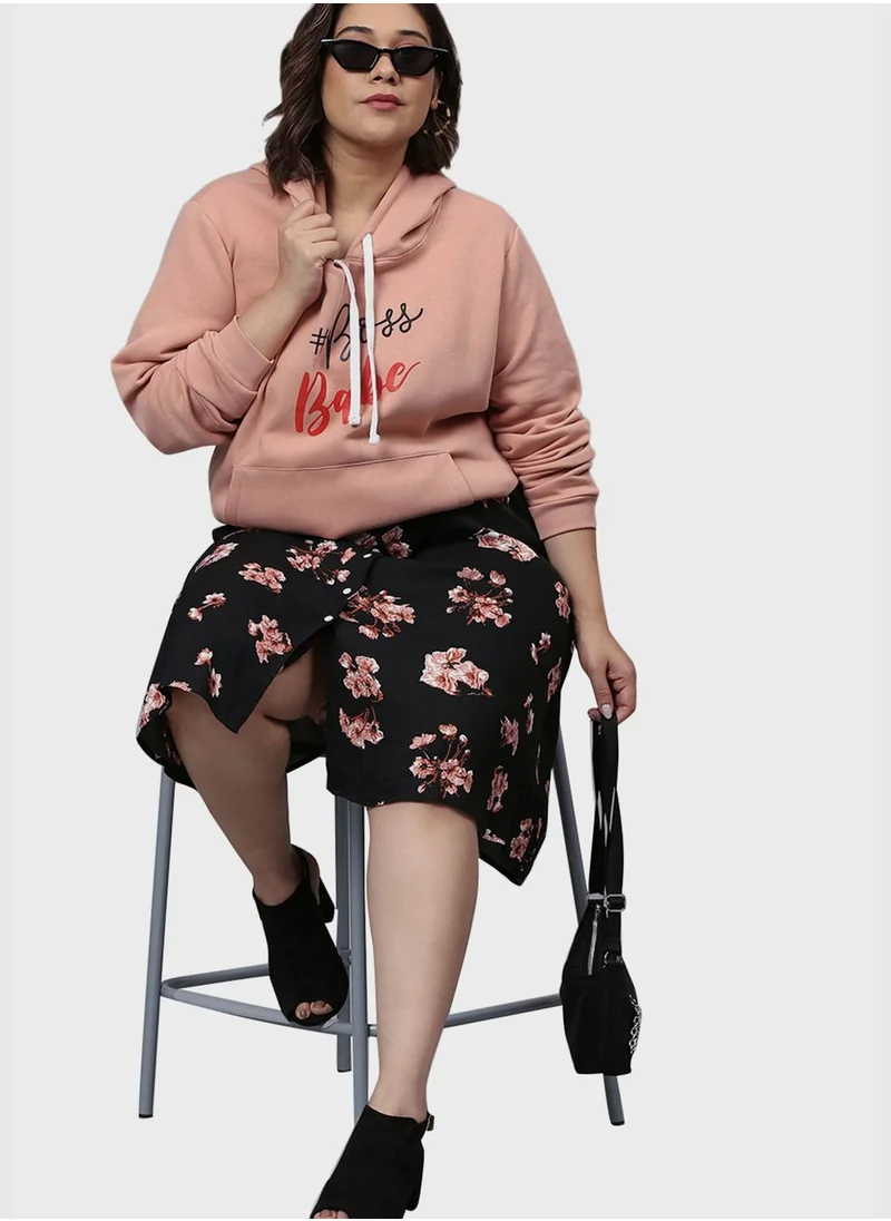 Instafab Plus Front Pocket Printed Hoodie