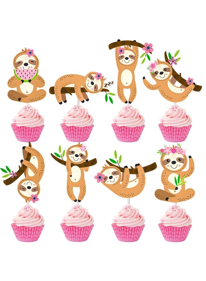 umoni 24Pcs Sloth Cupcake Toppers Decorations Sloth Birthday Party Supplies Sloth Party Decorations For Kids Girls Sloth Theme Cute Animal Theme Birthday Party Wedding Baby Shower Supplies - Image 1