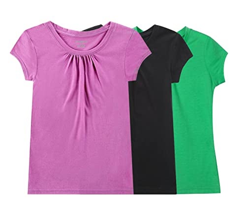 Bienzoe Girl School Uniform Breathable Quick-Dry Short Sleeve T-Shirt Pack G Black Crocus Light Green Size 10-12 - Image 4