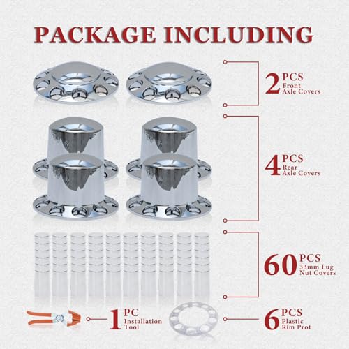 JESONN 33mm Chrome ABS Plastic Axle Cover Combo Kit Thread On Lug Nut Covers with 2 Front and 4 Rear Axle Wheel Cover Removable Hub Caps for Semi Trucks (Standard-ACN35) - Image 3