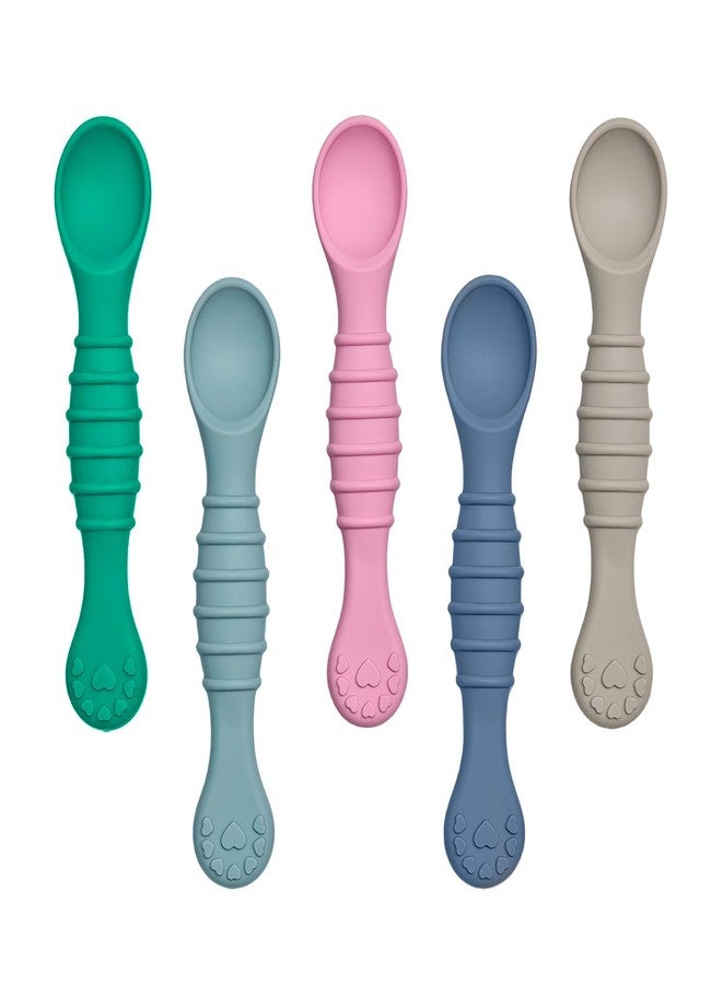 SFCCMM 5 Pack Baby Spoons First Stage Feeding - Soft Silicone Self Feeding Training Utensils for Infant & Toddler - BPA Free BLW Weaning Supplies with Choke Guard - Dishwasher Safe Gentle on Gums - Image 1