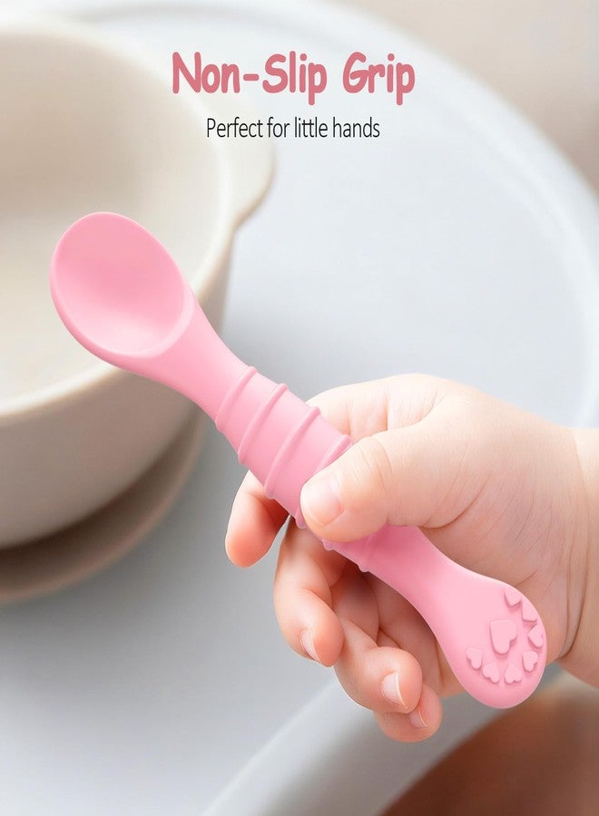 SFCCMM 5 Pack Baby Spoons First Stage Feeding - Soft Silicone Self Feeding Training Utensils for Infant & Toddler - BPA Free BLW Weaning Supplies with Choke Guard - Dishwasher Safe Gentle on Gums - Image 4