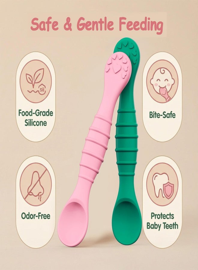 SFCCMM 5 Pack Baby Spoons First Stage Feeding - Soft Silicone Self Feeding Training Utensils for Infant & Toddler - BPA Free BLW Weaning Supplies with Choke Guard - Dishwasher Safe Gentle on Gums - Image 2
