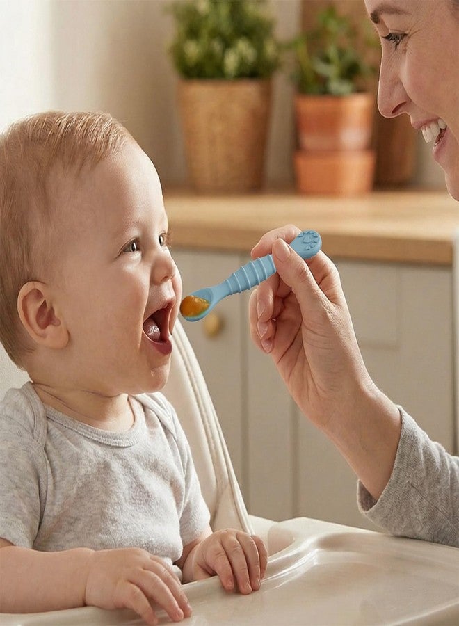 SFCCMM 5 Pack Baby Spoons First Stage Feeding - Soft Silicone Self Feeding Training Utensils for Infant & Toddler - BPA Free BLW Weaning Supplies with Choke Guard - Dishwasher Safe Gentle on Gums - Image 5