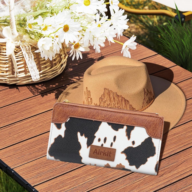 Airkit Cow Print Wallets for Women Bifold Credit Card Holder, Rfid Blocking, ID Window, Western Slim Wallet with Zipper Coin Pocket for Ladies, Cow Brown - Image 3