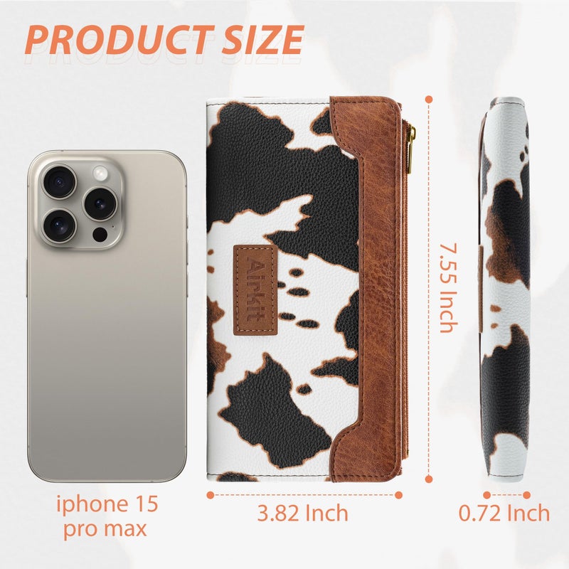 Airkit Cow Print Wallets for Women Bifold Credit Card Holder, Rfid Blocking, ID Window, Western Slim Wallet with Zipper Coin Pocket for Ladies, Cow Brown - Image 4
