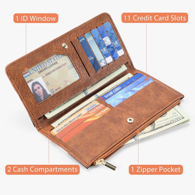 Airkit Cow Print Wallets for Women Bifold Credit Card Holder, Rfid Blocking, ID Window, Western Slim Wallet with Zipper Coin Pocket for Ladies, Cow Brown - Image 2