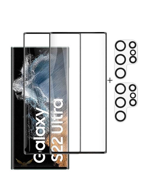 Pack of 2+2 Screen Protector and Camera Lens Protector for Samsung Galaxy S22 Ultra 5G (6.8") 3D Full Coverage,Shell Friendly, 9H Hardness, Easy To Install Screen Protector