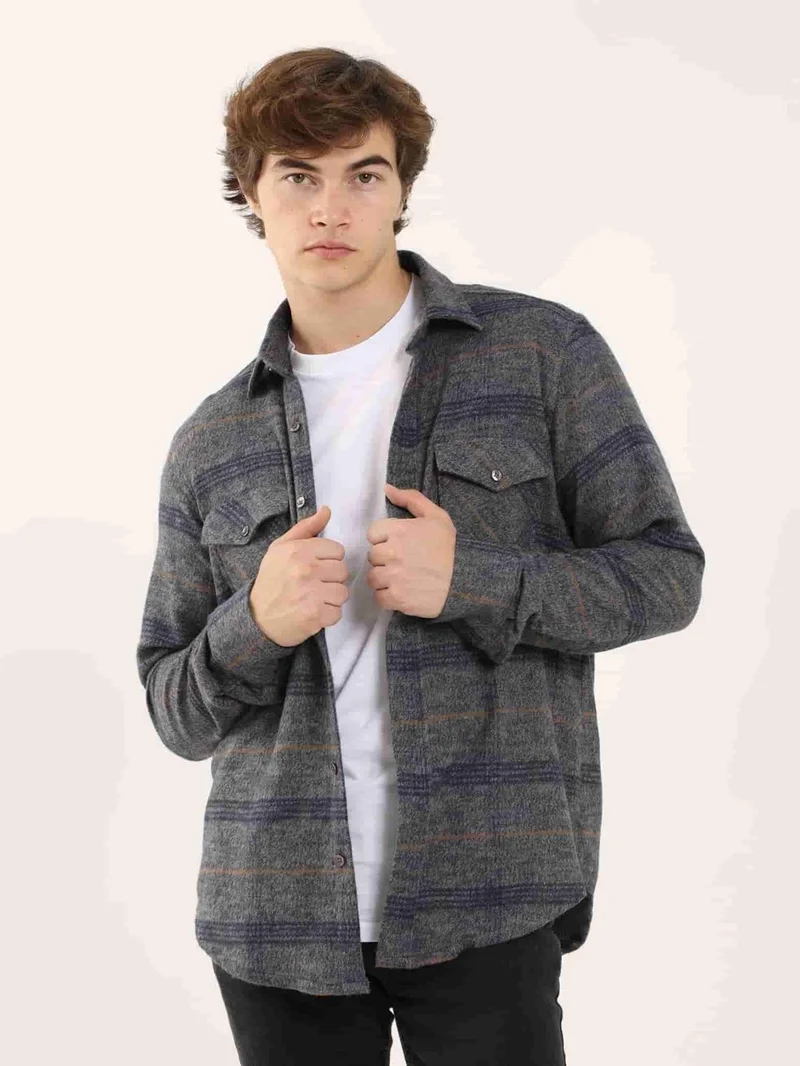 دوفي Navy Blue Men's Regular Fit Classic Collar Long Sleeve Shirt