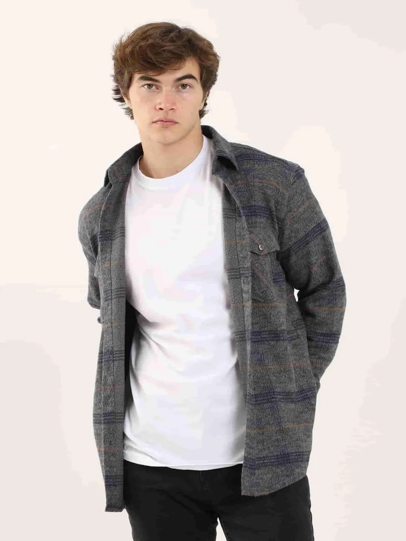 دوفي Navy Blue Men's Regular Fit Classic Collar Long Sleeve Shirt
