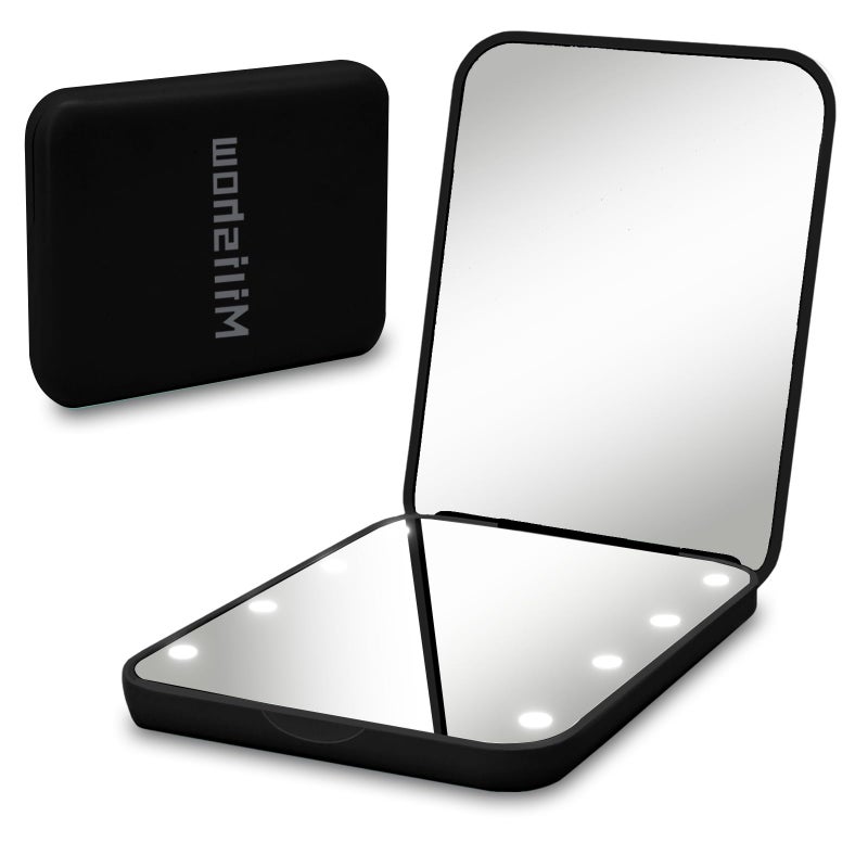 Milishow Milishow Compact Mirror 1x3x Magnifying LED Pocket Mirror Small Lighted Travel Makeup Mirror for Purse Handbag Folding Handheld 2Sided Mini Mirror with Lights for Women Battery Black 1pack 