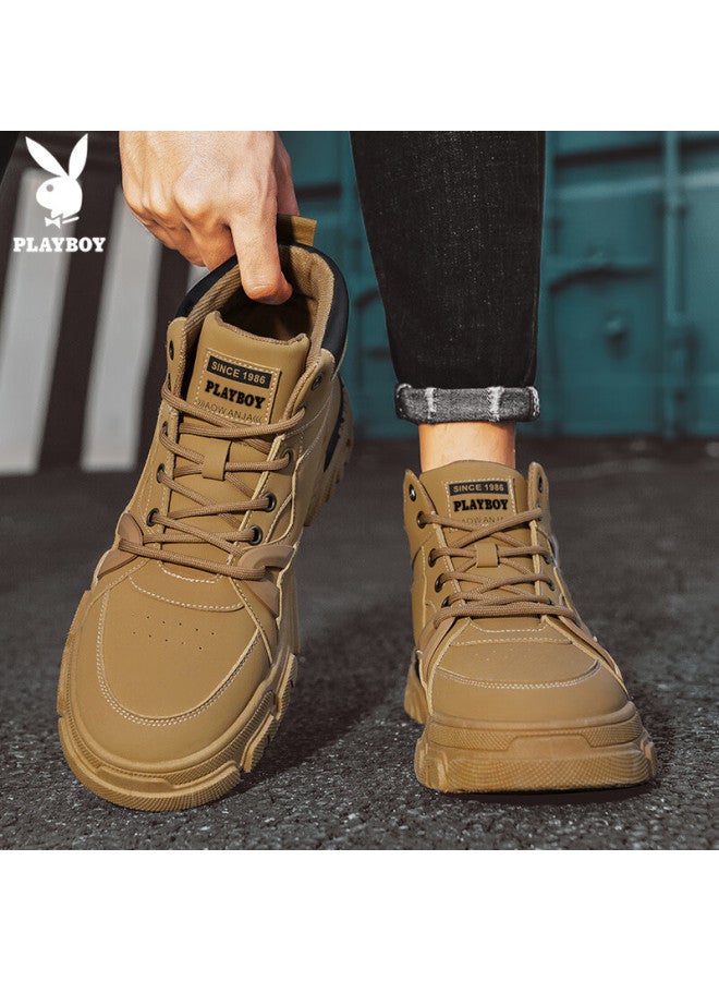 Playboy Men's Shoes Autumn Winter Work Boots Thick Sole Casual Low-top Martin Boots Yellow Size 39 - Image 3