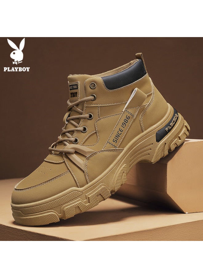 Playboy Men's Shoes Autumn Winter Work Boots Thick Sole Casual Low-top Martin Boots Yellow Size 39 - Image 4
