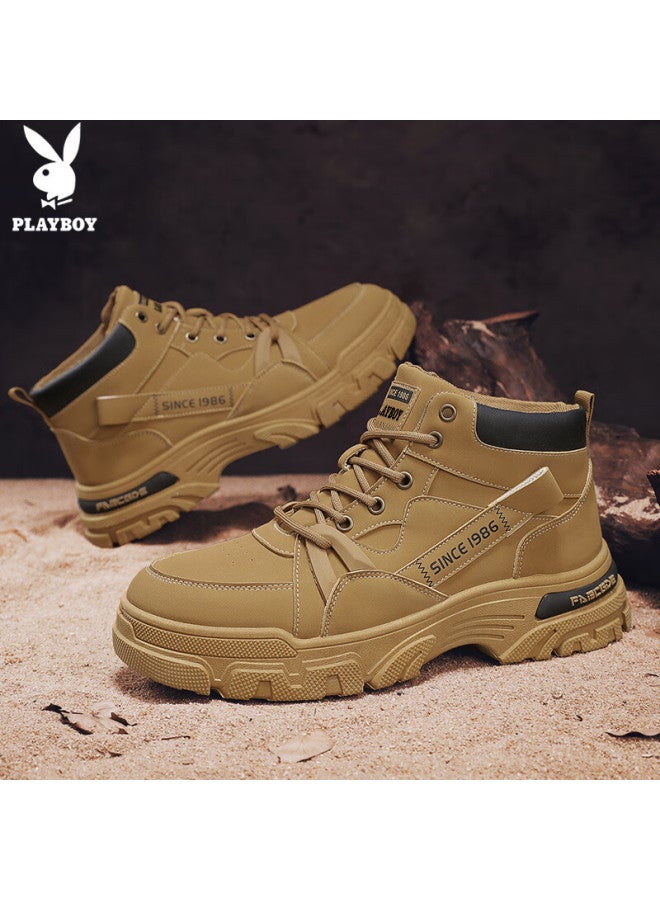 Playboy Men's Shoes Autumn Winter Work Boots Thick Sole Casual Low-top Martin Boots Yellow Size 39 - Image 5
