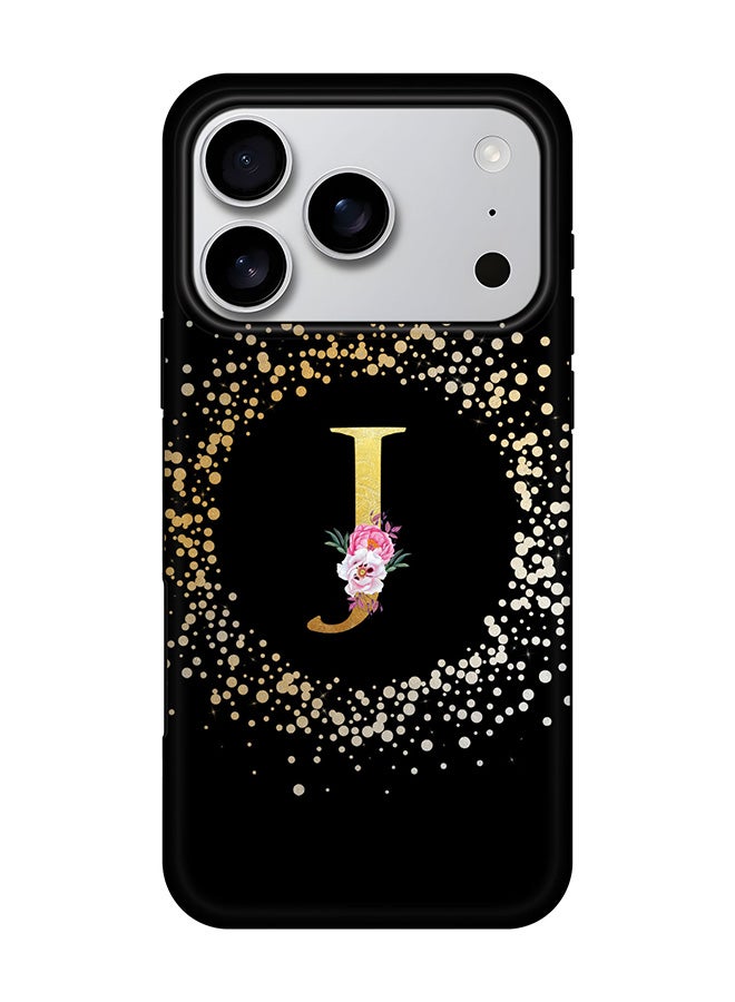 Tough Pro Magnetic Case for iPhone 17 Pro, Dual Layer hybrid PC + TPU Mobile Cover Matte - Custom Monogram Floral - J ( Black )