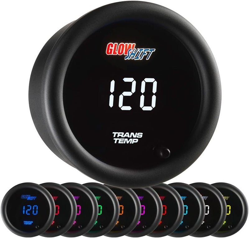 GLOWSHIFT 10 Color Digital 300F Transmission Temperature Gauge Kit - Includes 1/8-27 NPT Electronic Sensor & Wiring - Multi-Color LED Display - Tinted Lens - for Car & Truck - 2-1/16" (52mm) - Image 1