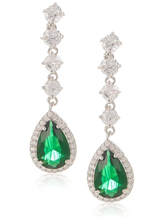 الدو أقراط نسائية متدلية فضية خضراء داكنة 13403713 - Image 1