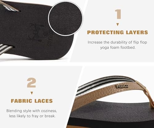 KuaiLu Womens Arch Support Flip Flops Comfortable Yoga Mat Slip on Leather Walking Thong Cushion Sandals Summer Beach Orthotic Slides Travel Essentials Indoor Outdoor Slippers Shoes Brown Size 9 - Image 5