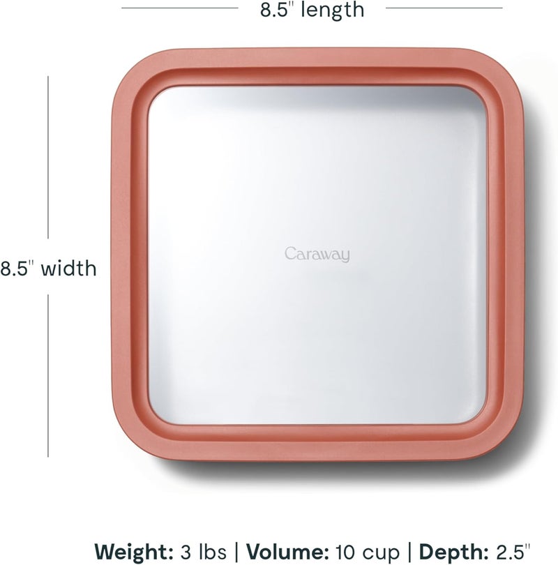 CARAWAY Glass Food Storage - 10 Cup Glass Container - Ceramic Coated Food Container - Non Stick Lunch Box with Lids - Dishwasher, Oven, & Microwave Safe - Square Shape - Perracotta - Image 3
