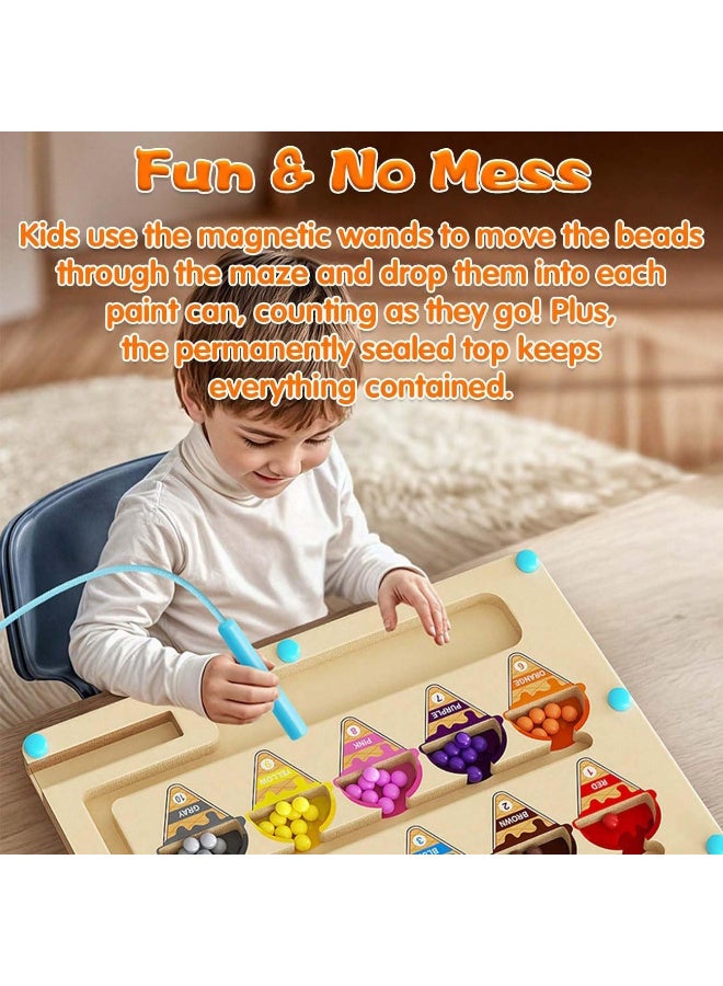 عالية الجودة متاهة الألوان والأرقام المغناطيسية، ألعاب مطابقة العد من مونتيسوري، لوحة ألغاز خشبية لتعلم مطابقة الألوان والعد للأطفال الصغار والأولاد والبنات ومرحلة ما قبل المدرسة من سن 3 إلى 5 سنوات - Image 3