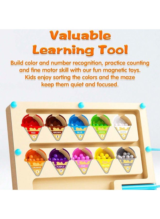 عالية الجودة متاهة الألوان والأرقام المغناطيسية، ألعاب مطابقة العد من مونتيسوري، لوحة ألغاز خشبية لتعلم مطابقة الألوان والعد للأطفال الصغار والأولاد والبنات ومرحلة ما قبل المدرسة من سن 3 إلى 5 سنوات - Image 4