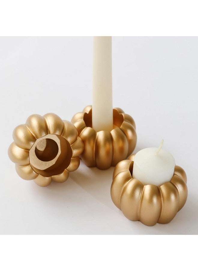 كايت آسبن حاملات شموع ذهبية على شكل قرع من كيت أسبن، شمعدان مخروطي الشكل، شمعدان صغير، وشمعدان نذري (مجموعة من 6 قطع)، ديكور طاولة طعام، ديكور رف، قطعة مركزية - Image 1