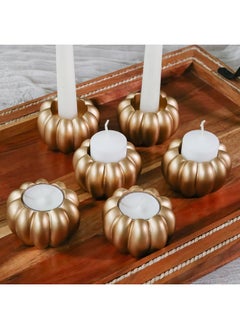 Kate Aspen Kate Aspen 2-in-1 Gold Pumpkin Candlestick Holders, Taper Candle, Tealight & Votive Candle Holders (Set of 6), Dining Table Decor, Shelf Decor, Centerpiece  - Image 3