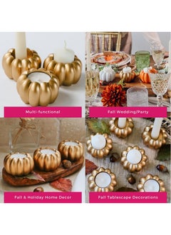 Kate Aspen Kate Aspen 2-in-1 Gold Pumpkin Candlestick Holders, Taper Candle, Tealight & Votive Candle Holders (Set of 6), Dining Table Decor, Shelf Decor, Centerpiece  - Image 5