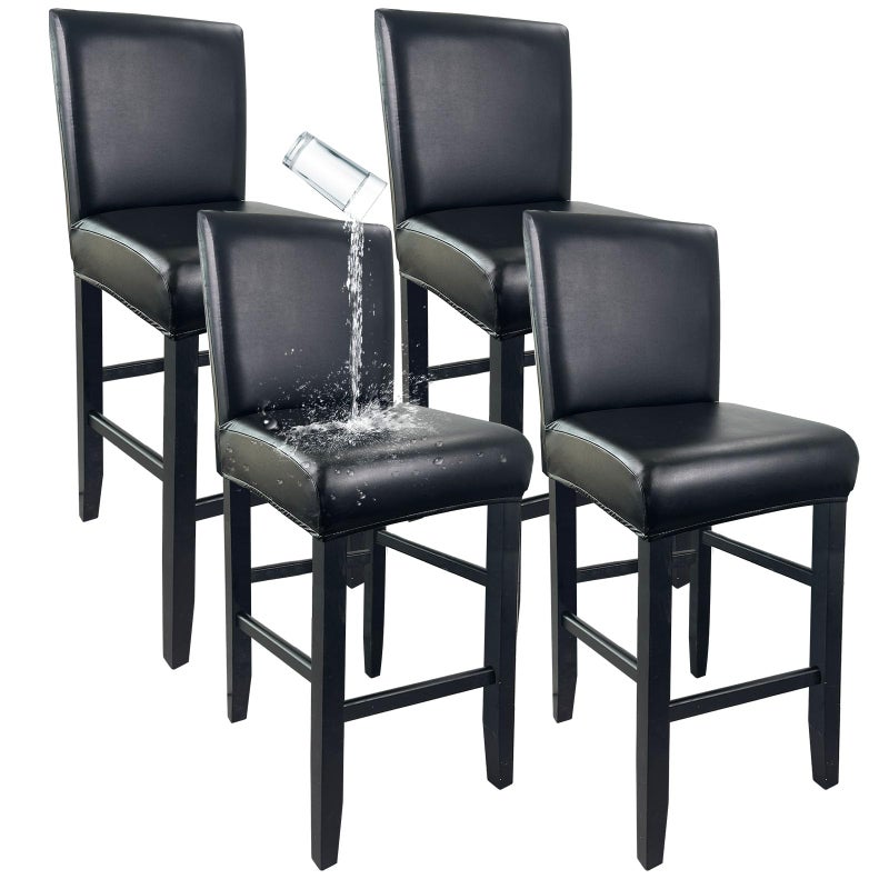 KIDOACOW PU Leather Bar Stool Covers with Backs Waterproof Bar Stool Chair Covers Washable Wipeable High Back Barstool Slipcovers Chair Protctor for Pub Counter Cafe Dining Room PU Black 4 Pack - Image 2