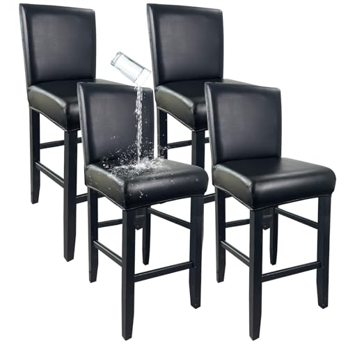 KIDOACOW PU Leather Bar Stool Covers with Backs Waterproof Bar Stool Chair Covers Washable Wipeable High Back Barstool Slipcovers Chair Protctor for Pub Counter Cafe Dining Room PU Black 4 Pack - Image 1