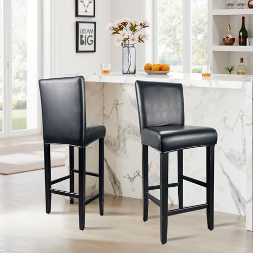 KIDOACOW PU Leather Bar Stool Covers with Backs Waterproof Bar Stool Chair Covers Washable Wipeable High Back Barstool Slipcovers Chair Protctor for Pub Counter Cafe Dining Room PU Black 4 Pack - Image 3