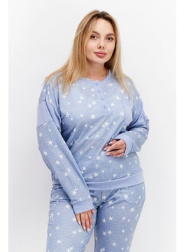 Splendid Women 2 Pieces Star Print Top And Bottom Pajama Set, Light Blue  - Image 2